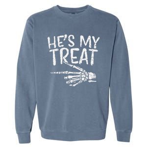 Hes My Treat Skeleton Matching Couple Halloween Garment-Dyed Sweatshirt