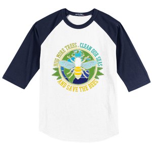 Hug More Trees Clean Seas Save Bees Nature Lover Earth Day Baseball Sleeve Shirt