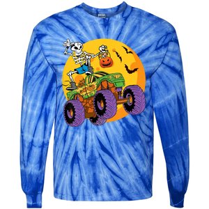 Halloween Monster Truck Skeleton Monster Trick Treat Gift Tie-Dye Long Sleeve Shirt