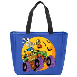 Halloween Monster Truck Skeleton Monster Trick Treat Gift Zip Tote Bag