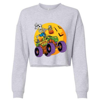 Halloween Monster Truck Skeleton Monster Trick Treat Gift Cropped Pullover Crew