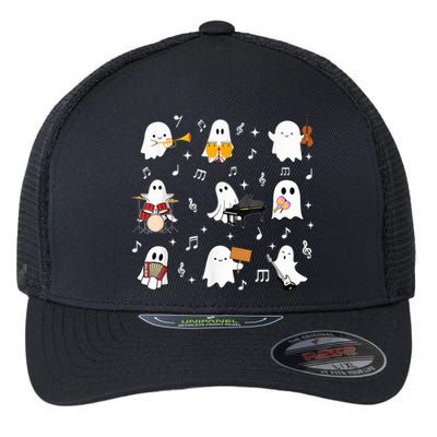 Halloween Music Teacher Ghost Playing Musical Instruments Flexfit Unipanel Trucker Cap