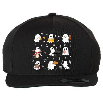 Halloween Music Teacher Ghost Playing Musical Instruments Wool Snapback Cap