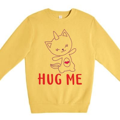 Hug Me Unicorn Cat Valentines Day Cat Unicorn Lovers Funny Gift Premium Crewneck Sweatshirt