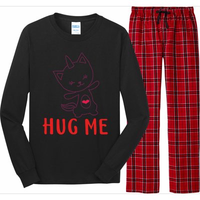 Hug Me Unicorn Cat Valentines Day Cat Unicorn Lovers Funny Gift Long Sleeve Pajama Set