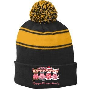 Happy MoewentineS Valentine Cat Funny Lover Stripe Pom Pom Beanie