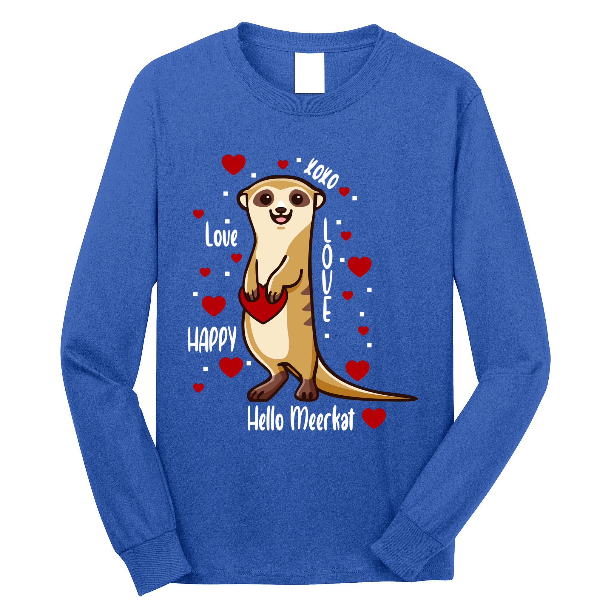Hello Meerkat Valentines Day Cute Animal Love Vfunny Giftday Pajama Funny Gift Long Sleeve Shirt