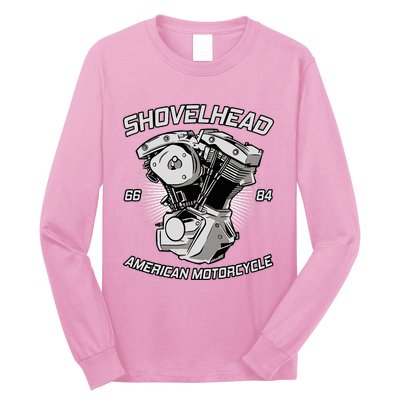 Hd Motorcycle Vtwin Shovelhead Engine Drawing Biker Long Sleeve Shirt