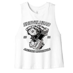 Hd Motorcycle Vtwin Shovelhead Engine Drawing Biker Women's Racerback Cropped Tank