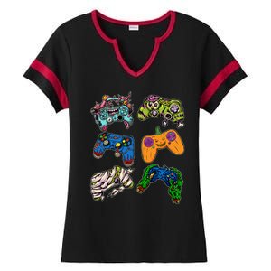 Halloween Monster Video Game Controllers Ladies Halftime Notch Neck Tee