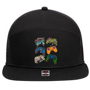 Halloween Monster Video Game Controllers 7 Panel Mesh Trucker Snapback Hat