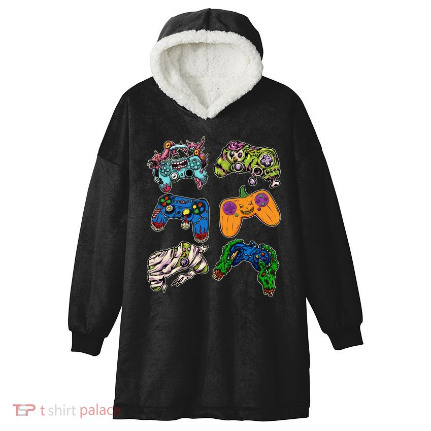 Halloween Monster Video Game Controllers Hooded Wearable Blanket