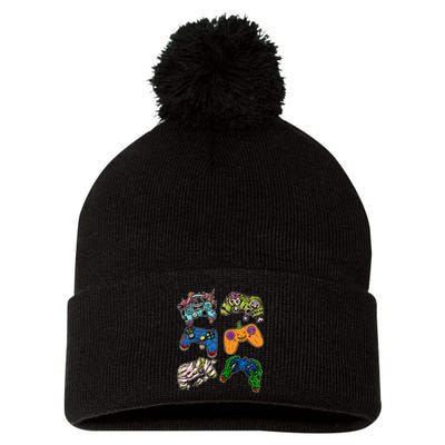 Halloween Monster Video Game Controllers Pom Pom 12in Knit Beanie