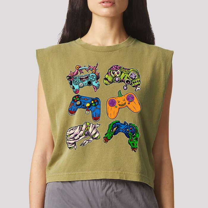 Halloween Monster Video Game Controllers Garment-Dyed Women's Muscle Tee