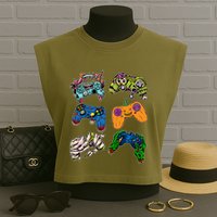 Halloween Monster Video Game Controllers Garment-Dyed Women's Muscle Tee