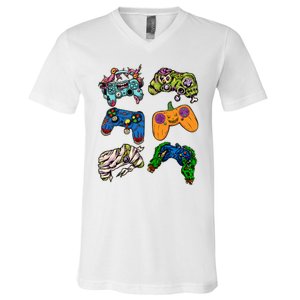 Halloween Monster Video Game Controllers V-Neck T-Shirt