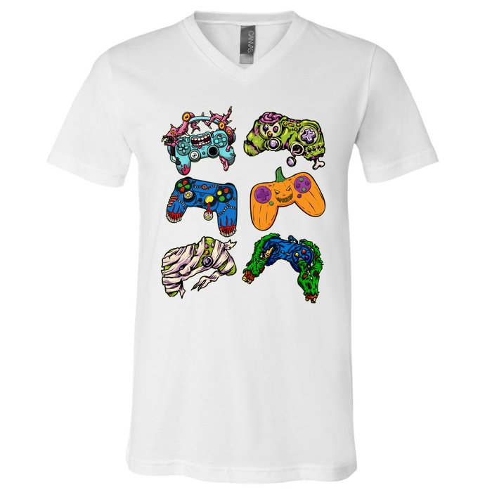 Halloween Monster Video Game Controllers V-Neck T-Shirt