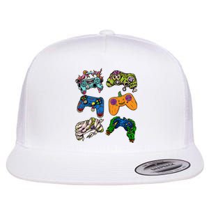 Halloween Monster Video Game Controllers Flat Bill Trucker Hat