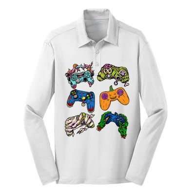 Halloween Monster Video Game Controllers Silk Touch Performance Long Sleeve Polo