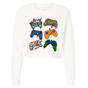 Halloween Monster Video Game Controllers Cropped Pullover Crew