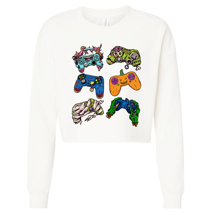 Halloween Monster Video Game Controllers Cropped Pullover Crew
