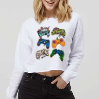 Halloween Monster Video Game Controllers Cropped Pullover Crew