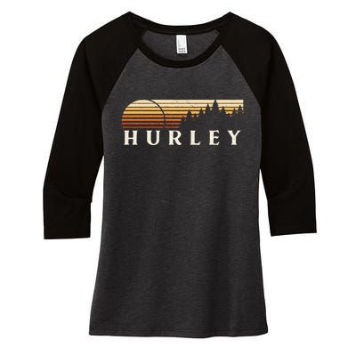 Hurley Mo Vintage Evergreen Sunset Eighties Retro Women's Tri-Blend 3/4-Sleeve Raglan Shirt