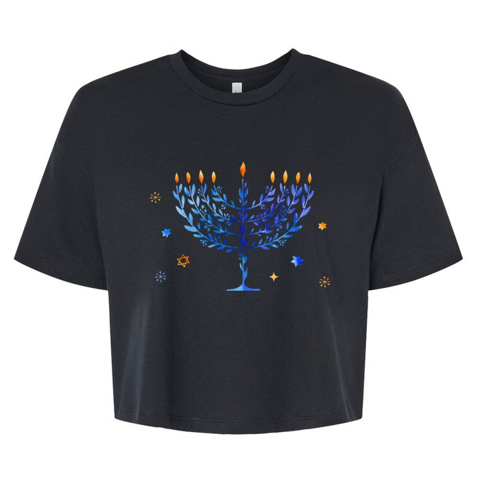 Hanukkah Menorah Watercolor Festival Of Light Bella+Canvas Jersey Crop Tee