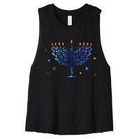 Hanukkah Menorah Watercolor Festival Of Light Women's Racerback Cropped Tank