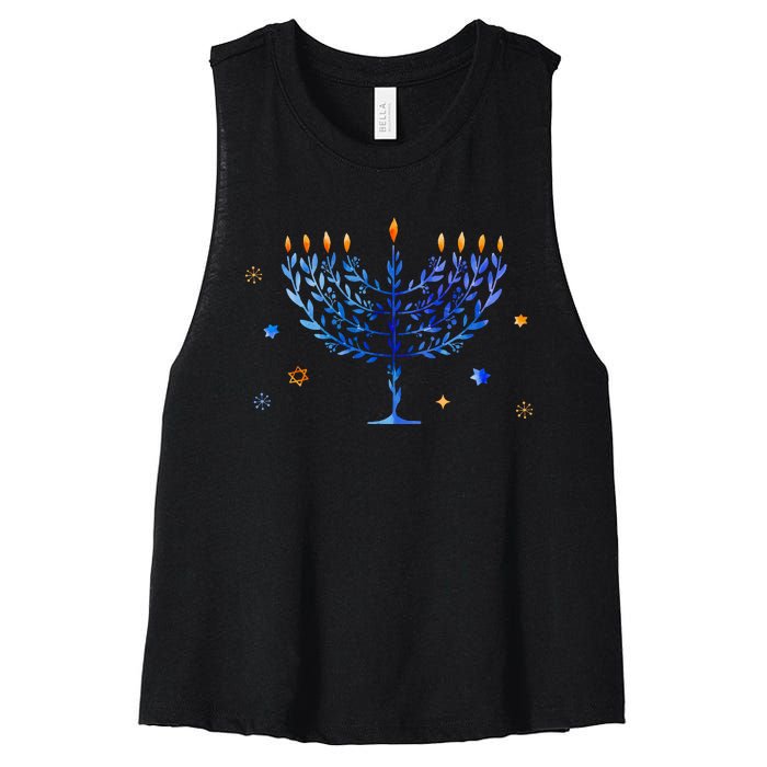 Hanukkah Menorah Watercolor Festival Of Light Women's Racerback Cropped Tank