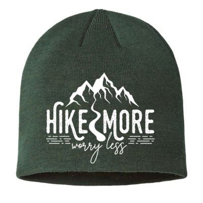 Hike More Worry Less Funny Nature Lovers Hiking Mountains Sustainable Beanie