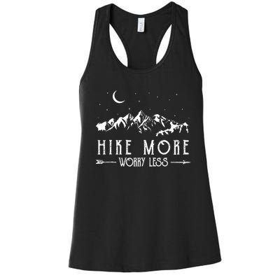 Hike More Worry Less Funny Nature Lovers Hiking Mountains Women's Racerback Tank