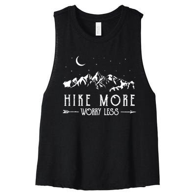 Hike More Worry Less Funny Nature Lovers Hiking Mountains Women's Racerback Cropped Tank