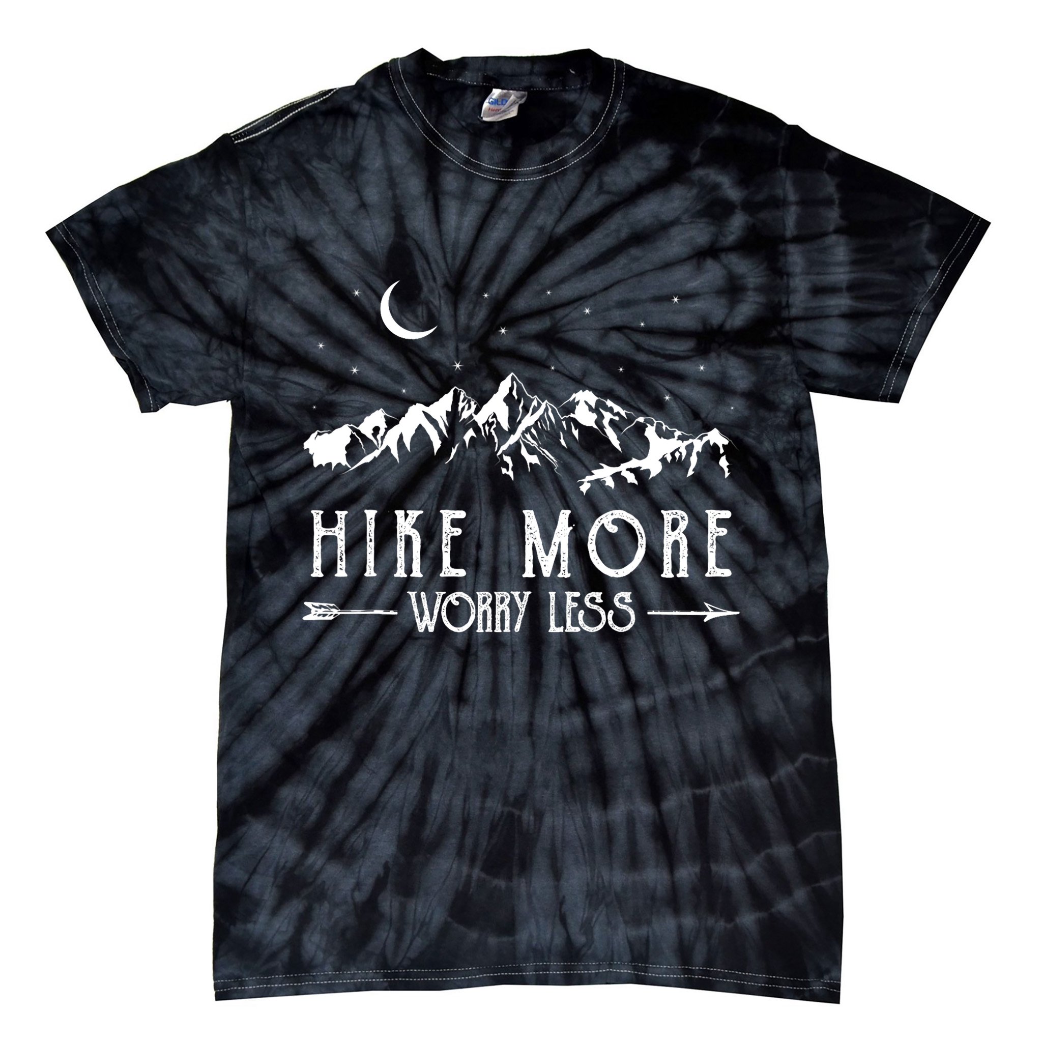 Hike More Worry Less Funny Nature Lovers Hiking Mountains Tie-Dye T-Shirt