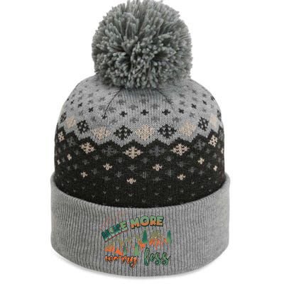 Hike More Worry Less Funny Nature Lovers Hiking Mountains Gift The Baniff Cuffed Pom Beanie