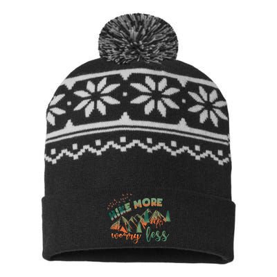 Hike More Worry Less Funny Nature Lovers Hiking Mountains Gift USA-Made Snowflake Beanie