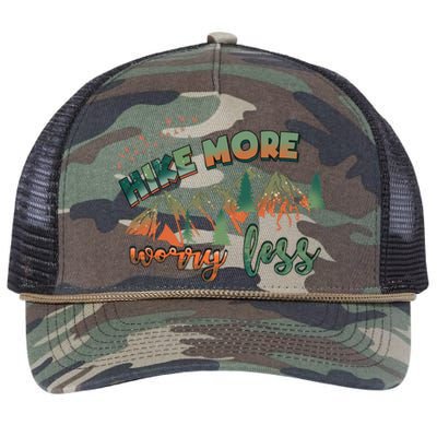 Hike More Worry Less Funny Nature Lovers Hiking Mountains Gift Retro Rope Trucker Hat Cap