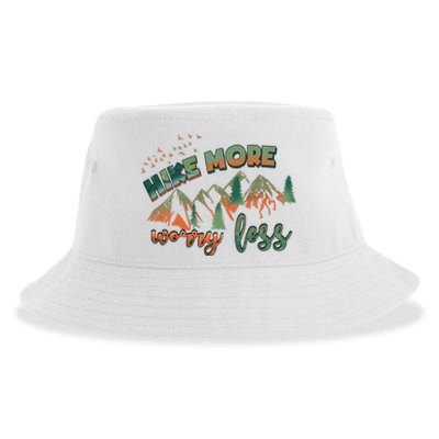 Hike More Worry Less Funny Nature Lovers Hiking Mountains Gift Sustainable Bucket Hat