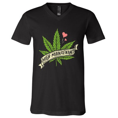 High Maintenance Weed Cannabis Pocket 420 THC Stoner Gift V-Neck T-Shirt