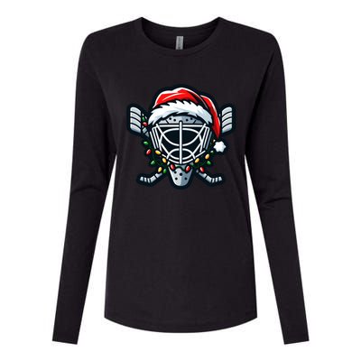 Hockey Mask With Santa Hat Christmas Lights Gift Womens Cotton Relaxed Long Sleeve T-Shirt