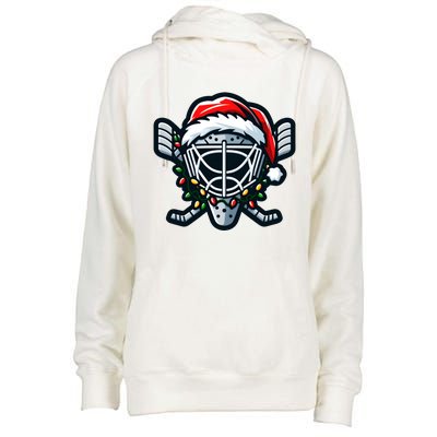 Hockey Mask With Santa Hat Christmas Lights Gift Womens Funnel Neck Pullover Hood