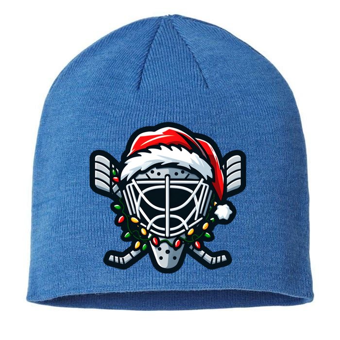 Hockey Mask With Santa Hat Christmas Lights Gift Sustainable Beanie