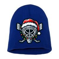 Hockey Mask With Santa Hat Christmas Lights Gift Short Acrylic Beanie