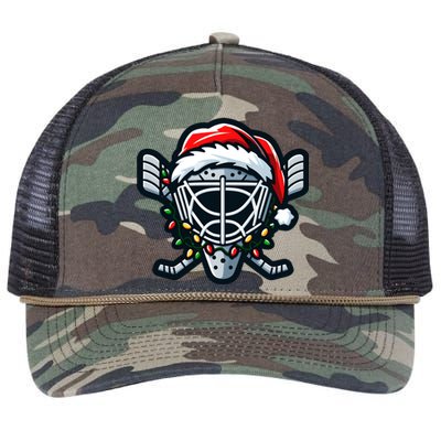 Hockey Mask With Santa Hat Christmas Lights Gift Retro Rope Trucker Hat Cap