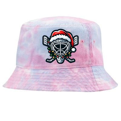 Hockey Mask With Santa Hat Christmas Lights Gift Tie-Dyed Bucket Hat