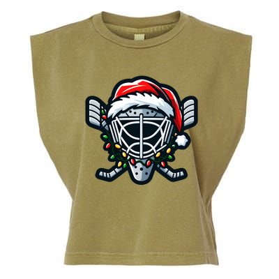 Hockey Mask With Santa Hat Christmas Lights Gift Garment-Dyed Women's Muscle Tee