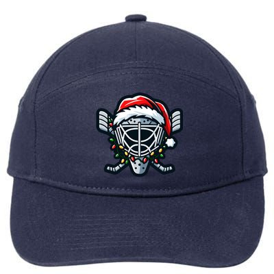 Hockey Mask With Santa Hat Christmas Lights Gift 7-Panel Snapback Hat