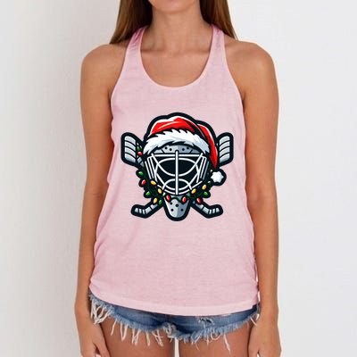 Hockey Mask With Santa Hat Christmas Lights Gift Women's Knotted Racerback Tank