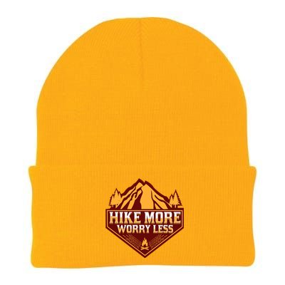 Hike More Worry Less Gift For Hikers Funny Hiking Camping Cool Gift Knit Cap Winter Beanie