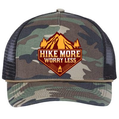 Hike More Worry Less Gift For Hikers Funny Hiking Camping Cool Gift Retro Rope Trucker Hat Cap